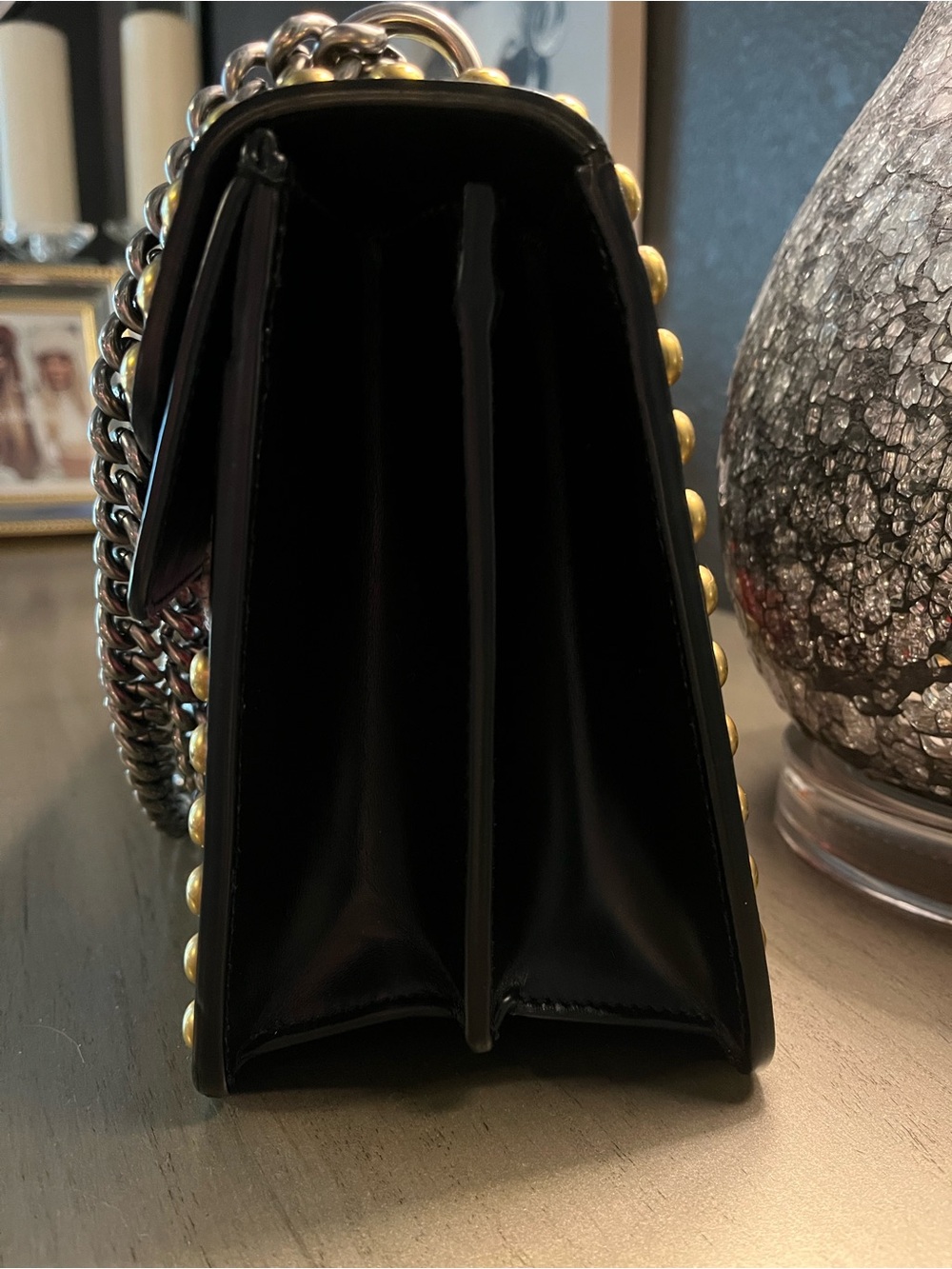 Black Embroidered Gucci Floral Chain Shoulder Bag - Picture 6 of 9